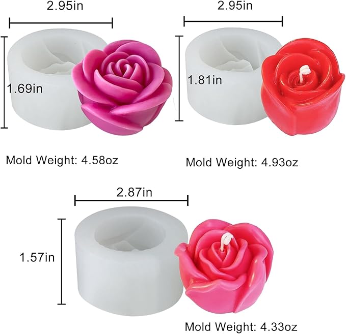3 PCS Rose Silicone Molds Soap 3D Flower Mold Candle Mold Clay Resin Molds for DIY Handmade Soaps, Candle Gifts, Resin Crafts, Ice Cubes, Chocolate and Home Decorations