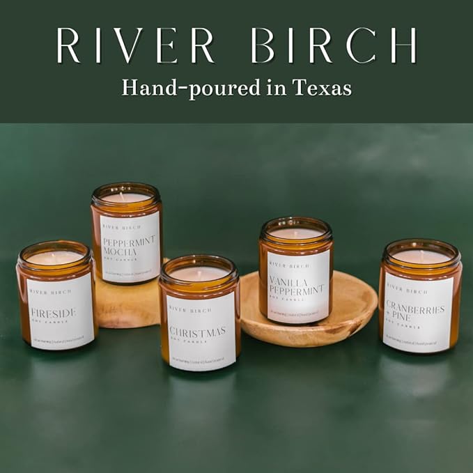 River Birch Candles Fireside Scented Candle | Premium, All-Natural, Non-Toxic, Soy Amber Jar Candles | 8.5oz 40 Hr Burn Time | Cozy Relaxing Gifts for Home