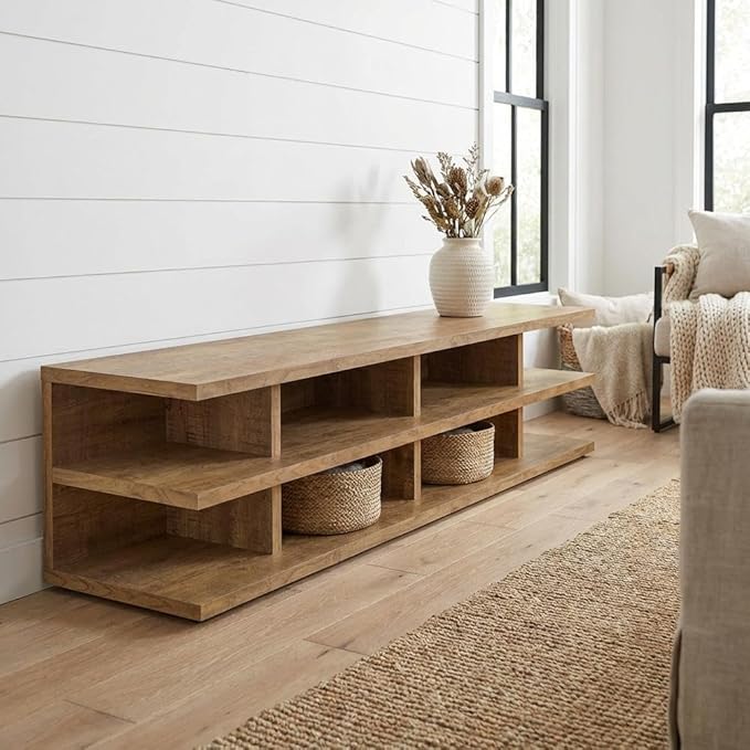 Furnifact Mango 78-Inch 2-Tier TV Stand Media Console for Farmhouse Style, Engineered Wood Construction, Durable, Spacious Storage