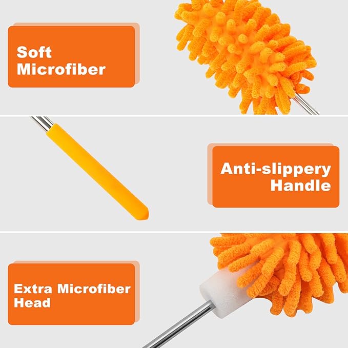 Microfiber Duster for Cleaning, YIMICOO 4PCS Hand Washable Dusters with Extension Pole, Extendable Cleaning Supplies for Home,Office,Car,Window,Furniture,Ceiling Fan