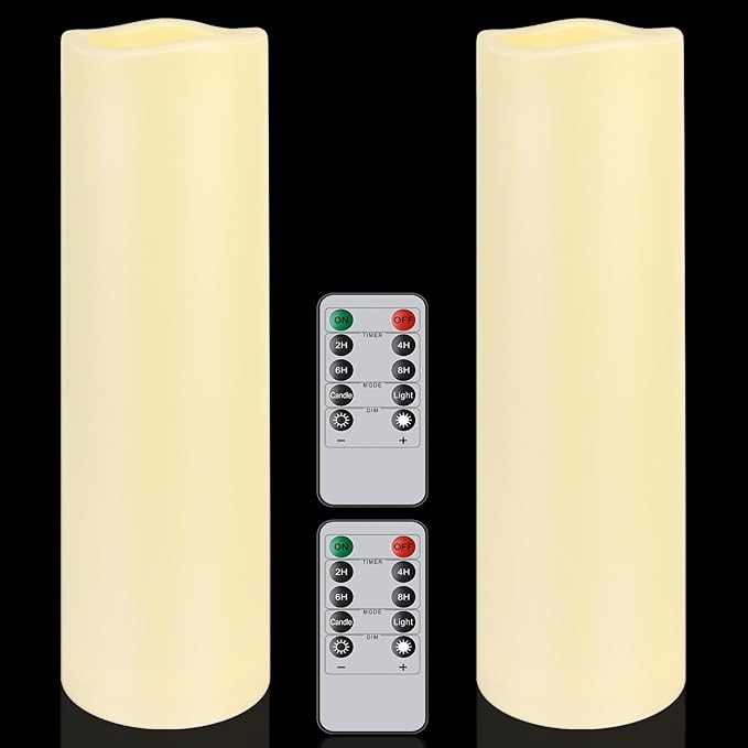 2 Pack Extra Large Outdoor Candles with Timer Waterproof, 14" x 4" Flickering Flameless Candles Battery Operated with Remote, Tall LED Pillar Candle for Outdoor Lantern, Patio, Porch, Ivory