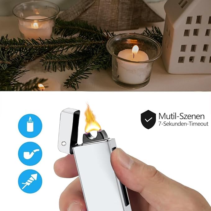 GADATOP Arc Plasma Flame Lighter USB Rechargeable Windproof Electric Lighter for Candle (Silver)