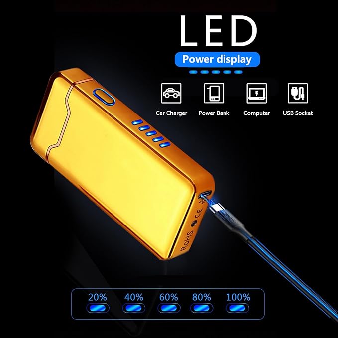YOZWOO Plasma Lighter - USB Rechargeable Lighter High Power, Windproof Lighters Arc Lighters with Long Life Battery for Outdoor Camping, Hiking, BBQ (Gold)
