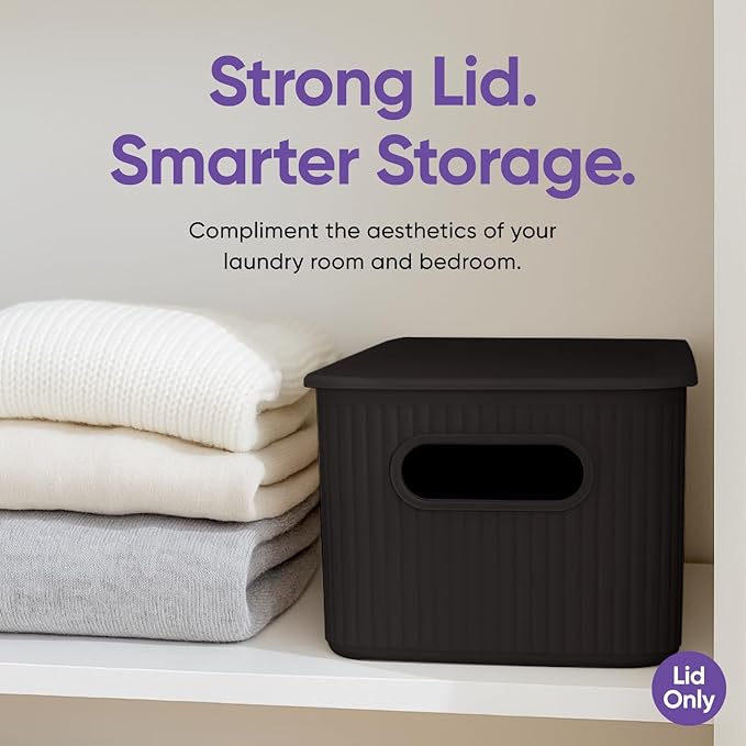 Superio Ribbed Collection Lid for Decorative Plastic Basket Open Home Storage Bins Organizer Baskets, Medium Brown - for Organizing Closet Storage Bins for Shelves Drawer Shelf 5 Liter