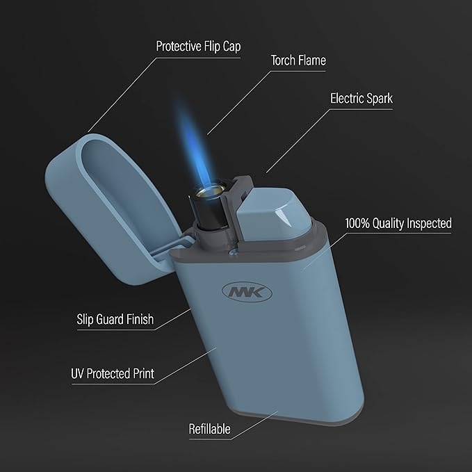 MK Lighter 5-Pack Torch Flame Pocket Lighters, Refillable and Multipurpose, Ideal for Candles, BBQ, Camping, and Everyday Use (Pastel-5PC)