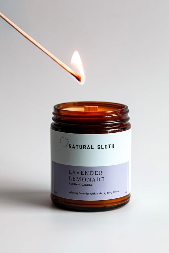 Lavender Lemonade Beeswax Candle – 9 oz, Pure Essential Oils, Non-Toxic, Made Safe® Certified, Wooden Wick, Clean Burning.