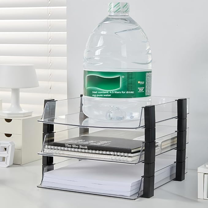 Clear 4-Tier Stackable Paper Tray Organizer for Letter/A4 Files, Desktop Document Sorter, Transparent Office Desk Storage (4 - Tier Clear)