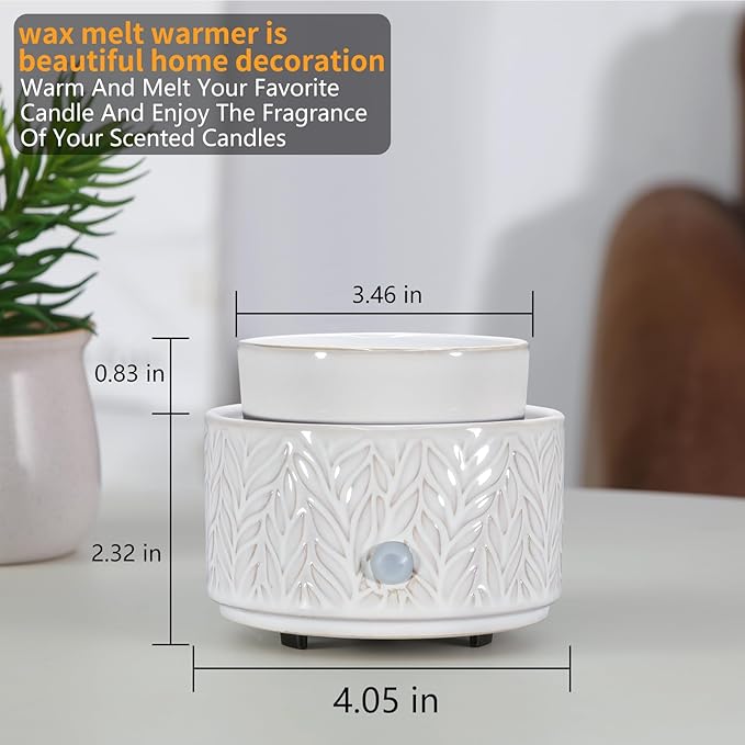 Ceramic Wax Melt Warmer, Fragrance Wax Warmer 4-in-1 Electric Candle Wax Melter and Wax Cubes for Home Office Bedroom Aromatherapy Essential Oil Burner is Birthday Gifts for Women Mom Girl(White)