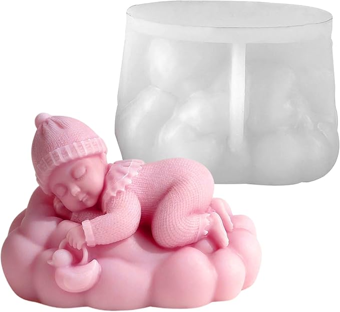 Sleep Baby Shape Cylinder Candle & Resin Mold - Resin Casting Silicone Molds for Home Decor & Candle Making Wave Spiral Mold