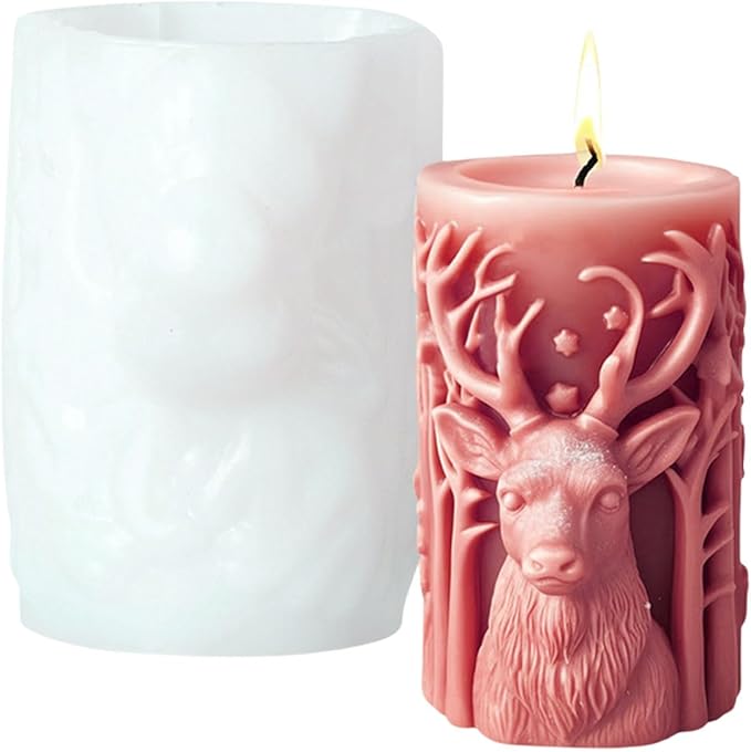 Elk Candle Moulds for Candle Making, Deer Pattern Pillar Candle Mold, Christmas Reindeer Silicone Mold for Soy Wax Candle, Aromatherapy Candle, Gypsum, Plaster, Home Decor (Deer Molds)