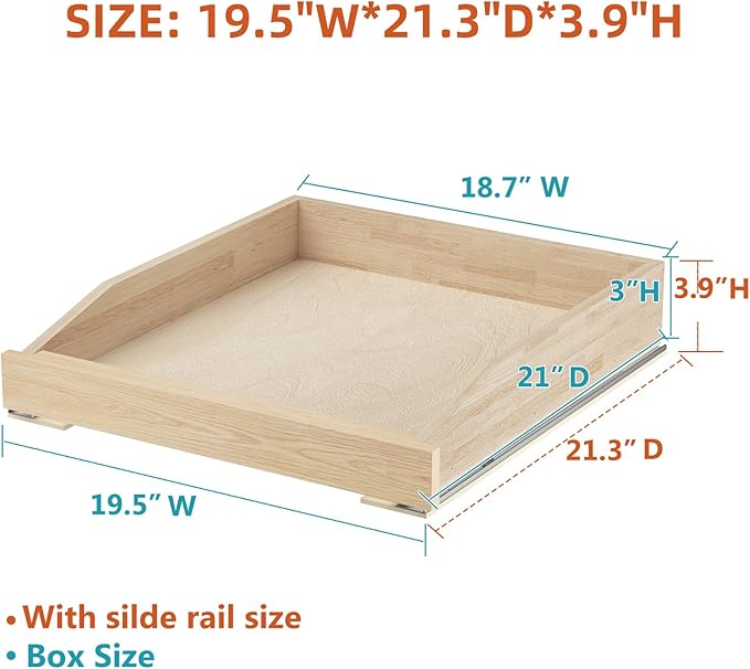 ROOMTEC Pull Out Cabinet Organizer with Soft Close, 19-1/2" W x 21" D, Pull Out Cabinet Drawer for Kitchen cabinets, Pull Out Cabinet Shelf, Finished, Bottom Assembly