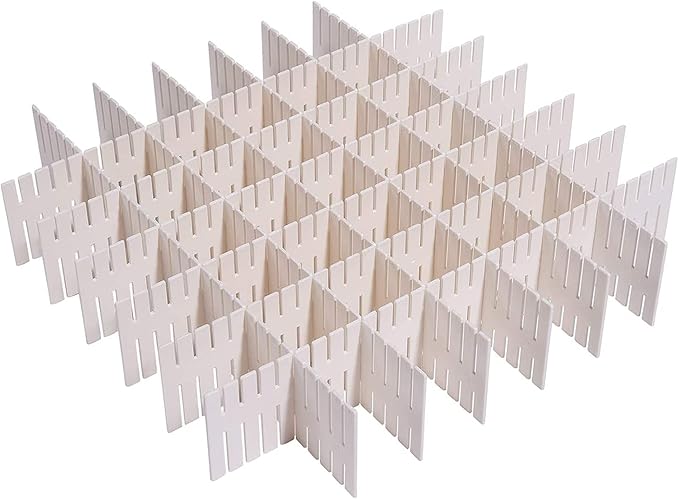 24Pcs Adjustable Drawer Dividers - 14.5Inch Plastic Storage Dividers - White DIY Grid Organizer for Socks, Underwear, Makeup, Clothes