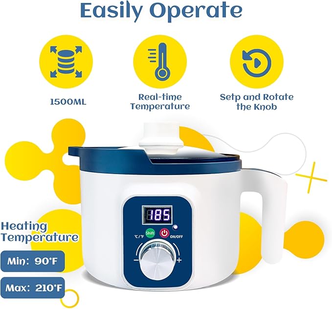 KQU Electric Wax Melting Pot for Candle Making, Wax Melter with Digital Temperature Display, Non-Stick Candle Making Pouring Pot with Spout and Automatic Constant Temp Control