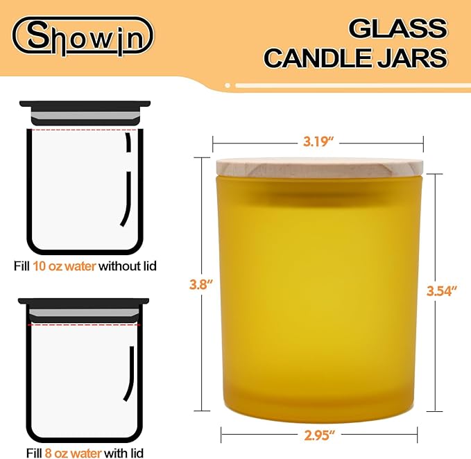 SHOWIN 10 OZ Thick Candle Jars for Making Candles 15 Pcs, Empty Jars with Wood Lids for Candle Making, Sample Container, Frosted Yellow