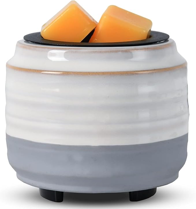 Mocosa Ceramic Wax Melt Warmer,2 in1 Candle Wax Warmer Fragrance Warmer for Wax Cubes,Wax Melter Perfect Christmas Gifts for Mom Women(White Brown)