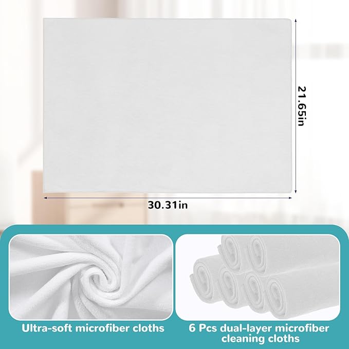 6 Pcs Extra Large Microfiber Cleaning Cloth Reusable Microfiber Towels Thick Washable Cleaning Towel for Home Office Windows Floors and Cars, 30 x 20 Inch(White)