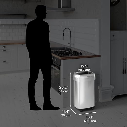 iTouchless 13 Gallon Open Top Kitchen Trash Can Recycling Bin with Wheels and Double Odor Filters Oval Commercial Stainless Steel 50 Liter Trashcan for Home Office Work Bedroom Livingroom Garage