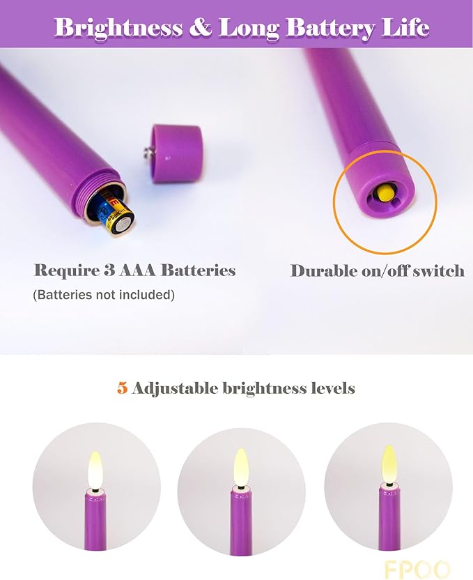 FPOO Flameless Advent Candles with Wooden Candle Holder, Advent Candles Battery Operated 3 Purple and 1 Pink LED candlesticks for Advent Decoration (4 Packs)