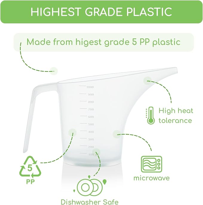 Funnel Pitcher for Soap Making, Large Capacity Easy Pour Container with Long Spout, Soap Making Supplies, Bakeware Mold, Candle, Microwave Safe, 4 Cups, 32 Ounces, 1000 ml - Set of 4