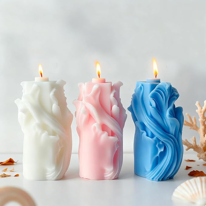 Ocean Wave Column Scented Candle,Tall Blue Ocean Inspired Soy Wax Candle with Cotton Wick,Floral Smokeless Candle for Coastal Decor,Wedding Centerpieces & Relaxing Gifts