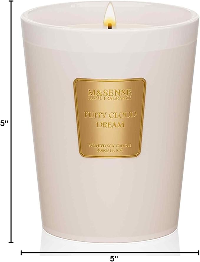M&SENSE Puffy Cloud Dream Soy Candle, 14.1oz 60H Long Lasting, Aromatherapy Candle for Nursery Calm Winter Home Decor Housewarming Gifts