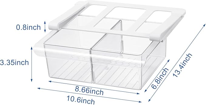 Pull-Out Fridge Drawer Organizer - Under Shelf Storage Bins for Refrigerator Organization for Fruits Vegetables, Cheese & Deli (3.35" Height x 8.66" Width" + dividers)