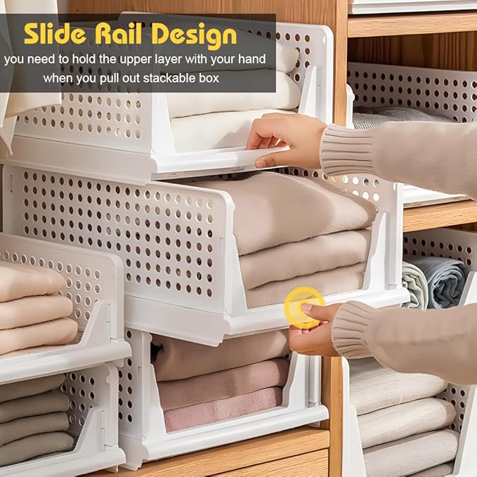 yazi 4XL Stackable Plastic Storage Basket, 4 Packs closet storage bins for clothes sweater organizer for closet Folding closet organizers