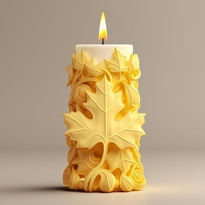 Maple Leaf Embossed Candle Molds, Autumn Leaves Pillar Candle Silicone Molds, 3D Fall Molds for Soap Wax Epoxy Resin, Fondant Chocolate Cake Dessert Decoration Molds DIY Supplies