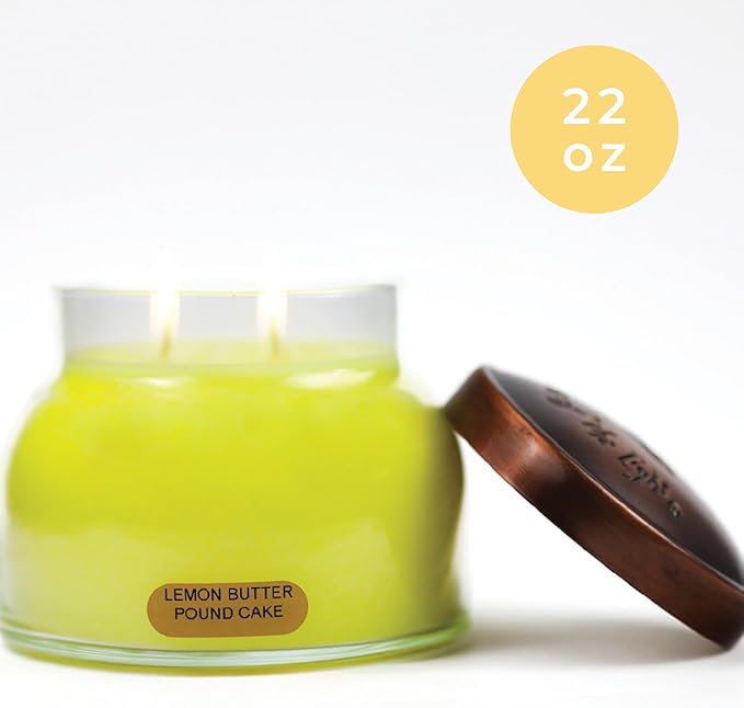 A Cheerful Giver — Lemon Butter Pound Cake - 22oz Mama Scented Candle Jar with Lid - Keepers of the Light - 125 Hours of Burn Time, Gift for Women, Yellow
