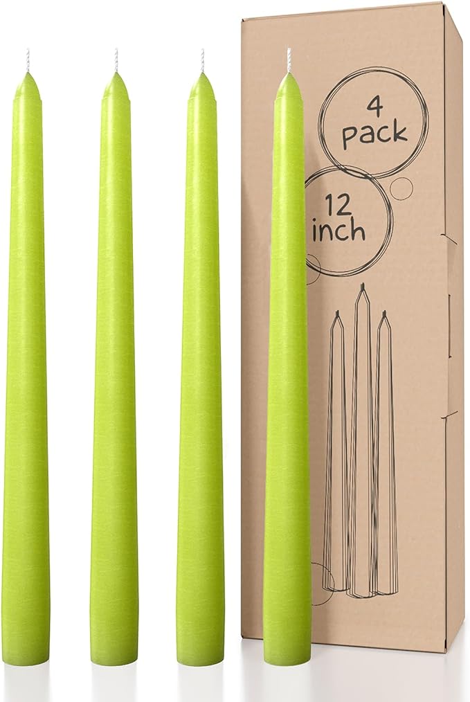 CANDWAX 12 inch Taper Candles Set of 4 - Dripless and Smokeless Candles Unscented - Slow Burning Candle Sticks - Olive Candle Taper