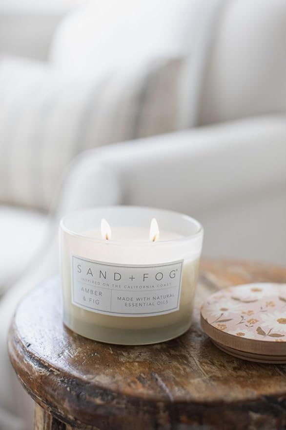 Sand + Fog Scented Candle - Amber & Fig – Additional Scents and Sizes – 100% Cotton Lead-Free Wick - Luxury Air Freshening Jar Candles - Perfect Home Decor – 12oz