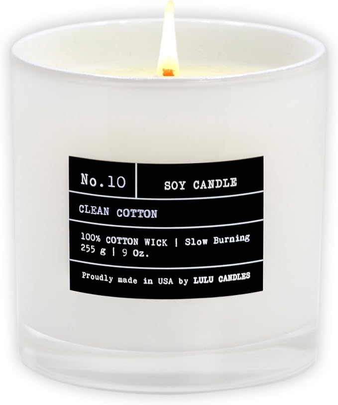 Lulu Candles | Clean Cotton (Linen) Scented Candle | Luxury Scented Soy Jar Candle | Hand Poured in The USA | Highly Scented Long Lasting - 9 Oz.