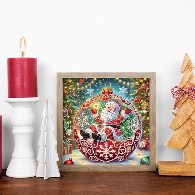Xmas Santa Claus Ball 5D Special Shape Diamond Art Kits for Beginners, Christmas Winter Theme Diamonds Painting Kits for Adults,DIY Crystal Rhinestones Diamond Paintings for Home Wall Decor 12×12Inch