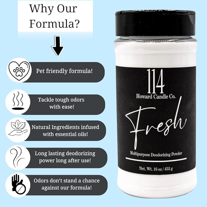 16 oz. Powerful Fresh Linen Fabric & Upholstery Deodorizer & Freshener. Home Odor Eliminator For Strong Odor. Pet Safe. Vacuuming Powder Use for Furniture,Carpet,Rug,Mattresses,Cat Litter