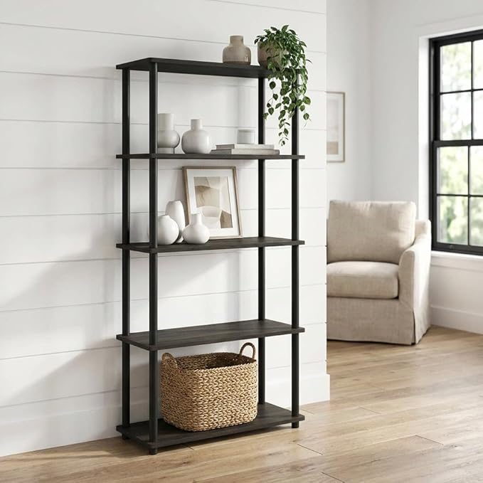Furnifact Espresso Black Bookcase with Sturdy Wood Construction, Sleek Modern Design, Versatile Storage, Ideal for Home or Office Organization