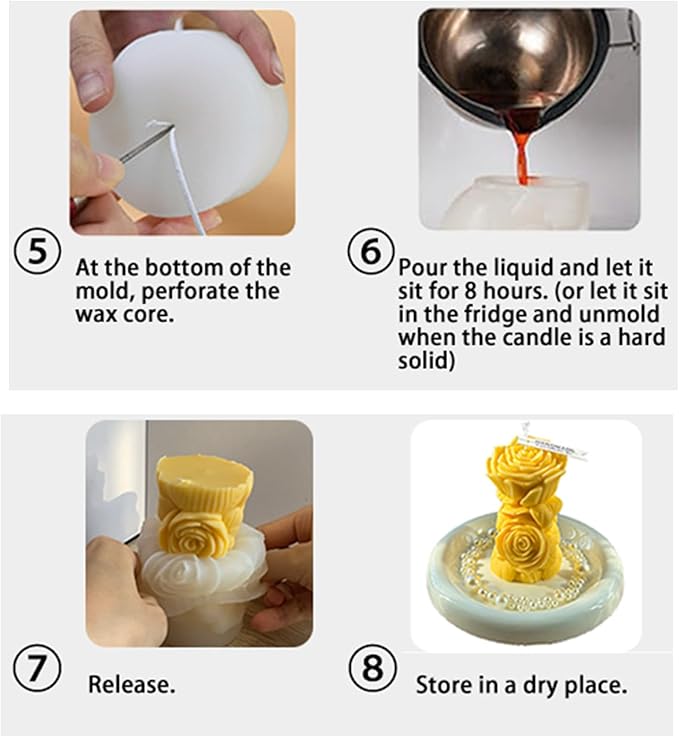 Flower Pillar Candle Molds for Candle Making, Silicone Epoxy Resin Casting Molds for DIY Aromatherapy Candles Wax Soap, Resin Craft Gifts,Gypsum Making,Making Home Decor Wedding Décor