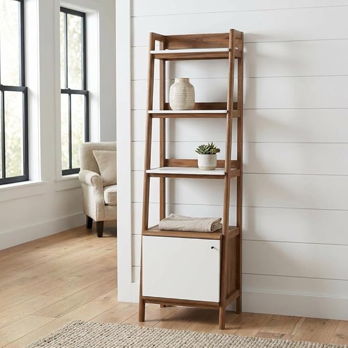 Furnifact Walnut White 21-Inch Bookshelf, Sturdy Construction, Elegant Finish, Living Room or Bedroom Storage, Modern Design, Durable Material
