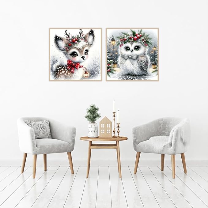 NEGEKFKX 2 Pack Christmas Paint by Numbers Kit for Adults Beginner with Framed,Deer Easy Adult Paint by Number Kits on Canvas DIY Painting for Beginners Art by Numbers for Home Wall Decor 10x10 Inch