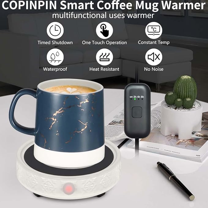 Coffee Mug Warmer for Desk, Electric Candle Warmer with Auto Shut Off, 2-4-8 Hour Timed Smart Cup Warmer for Heating Coffee, Beverage, Milk, Tea and Hot Chocolate(No Cup-White)