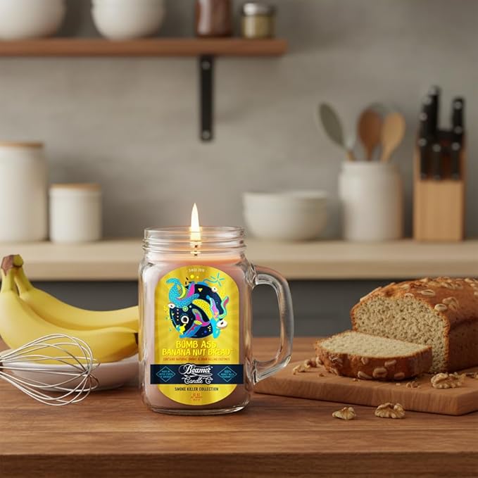 Banana Nut Bread Candle – Strong Scent – Banana Bread with Toasted Nuts – Long Lasting 90 Hour Burn – Large 12oz Mason Jar – Made in USA – Beamer Candle Co.