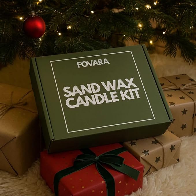 Fovara - Pearled Sand Candles with Wicks, 3.3 lbs - Sand Wax Candle Kit: Wooden Dough Bowl,50 Wicks, Jasmine & Lavender Scented Oil - Long-Lasting Candle Beads, Non-Toxic, Reusable Candles - Black