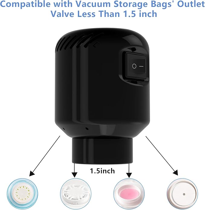 kissleaf Electric Pump for Vacuum Storage Bags, Air Pump Storage Bags,Portable Vacuum Pump for Various Vacuum Sealer Bags, Suitable for Common Vacuum Bags-Black (No storage bags)