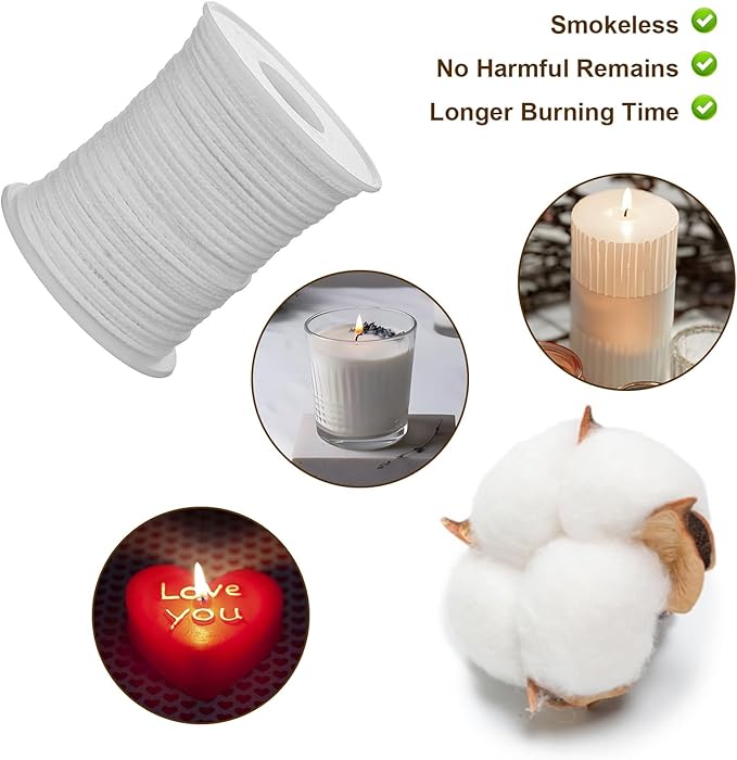 200Feet Natural Cotton Candle Wick Roll, 24-Ply Candle Making Wicks, with 50Pcs Metal Sustainers 3Sheet Candle-Wick Stickers and 5Pcs Wooden Candle-Wick Centering Device,for DIY Craft CandleMaking Kit