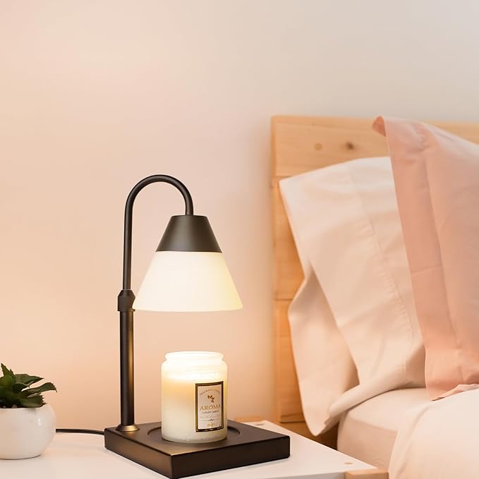 LALISU Candle Warmer Lamp, Dimmable Metal Candle Lamp Warmer Height Adjustable, Compatible with Candle and 3 Wick Large Jars Scented Wax for Home Decor (Glass-Black)