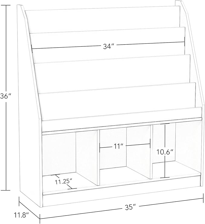 RiverRidge Kids 4 shelves Three Cubbies Bookrack, White (02-251), 11.81"D x 35"W x 36"H