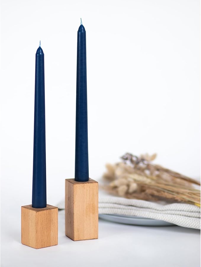 CANDWAX 10 inch Tapered Candles - Set of 12 Dripless Unscented Candlesticks - Perfect for Dinner and Decor Use - Dark Blue