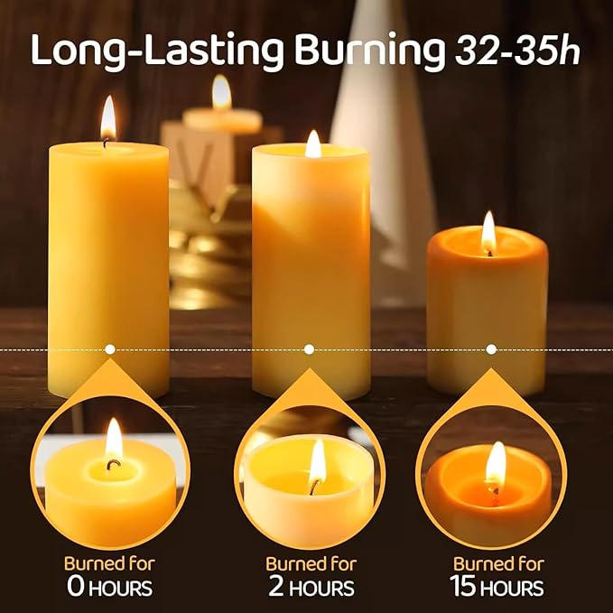 6 Pack Pure Nature Beeswax Pillar Candles, 2x4 Inches, 210 Hours Long Burn Time, Smokeless and Unscented Beeswax Candles for Home,Paryer,Parties