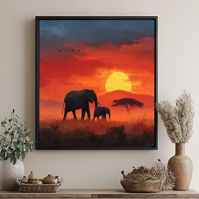 Paint by Numbers Kit for Adults Elephant Paint by Numbers Sunset DIY Crafts for Adults Canvas Paintings Kits, Hobbies for Women Art With Accessories for Home Wall Decor 32x32 Inch Without Frame 0-74T6