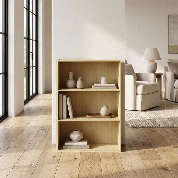 Furnifact Steam Beech Bookcase with Single Wood Piece, Durable Wooden Construction, Stylish Design for Home and Office Storage