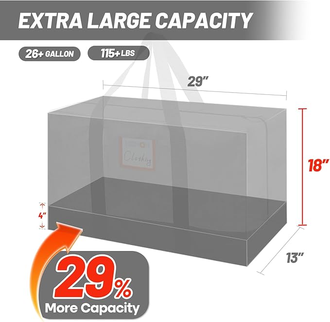 6 Pack Large Moving Bags, 115lb Capacity Heavy Duty Packing Bags with Internal Compression Straps, Storage Bag with Zippers and Strong Handles, Alternative to Moving Boxes -103L,Grey and Black